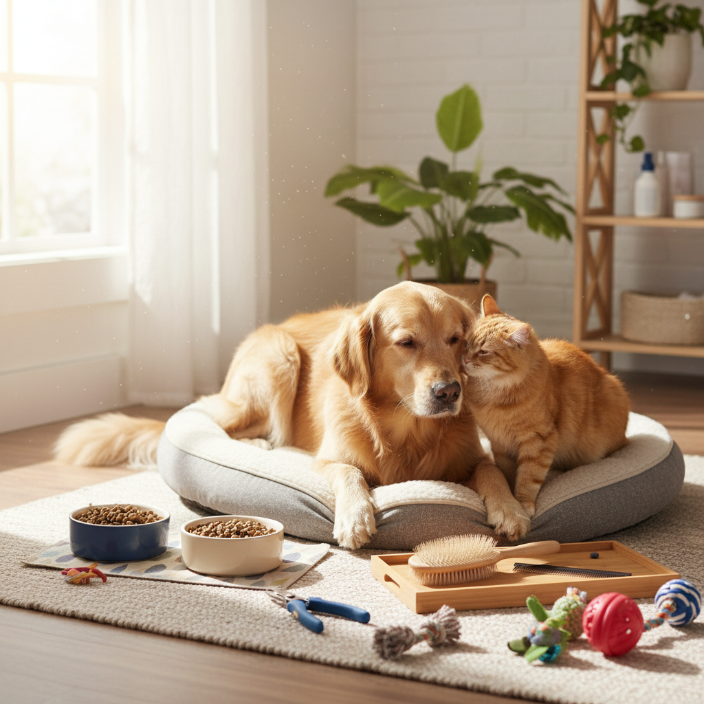 Pet care collection featuring grooming and hygiene essentials