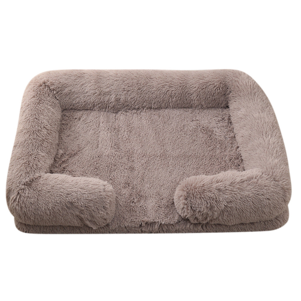 Beige Brown plush calming bed for dogs and cats