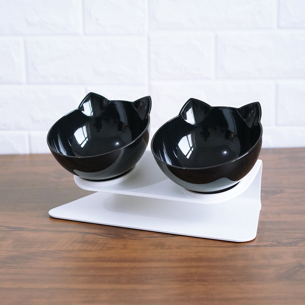 Black elevated feeding bowl for cats