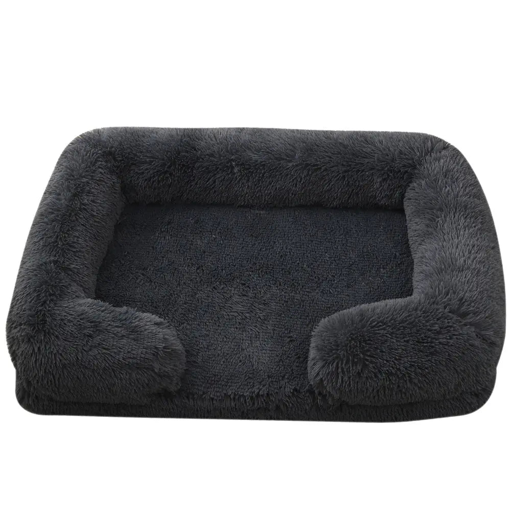 Dark Gray plush calming bed for dogs and cats