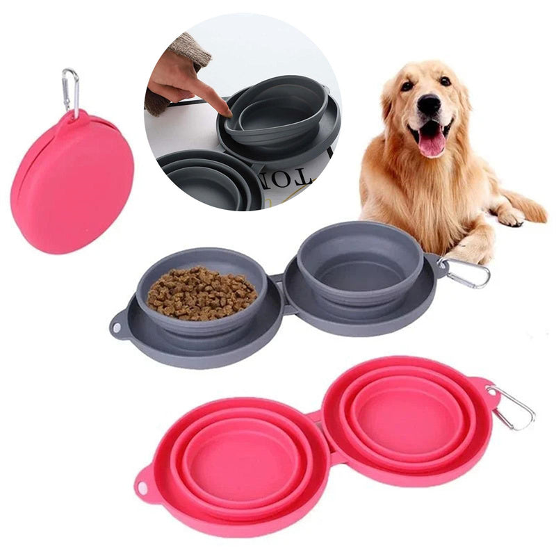 Foldable double pet bowl for food and water during travel