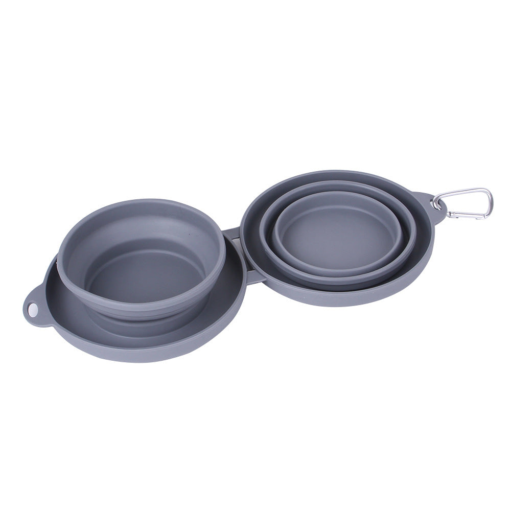 Gray collapsible double pet bowl for food and water