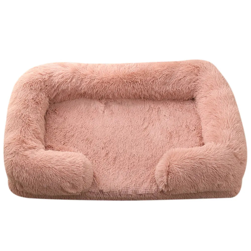 Leather pink plush calming bed for dogs and cats