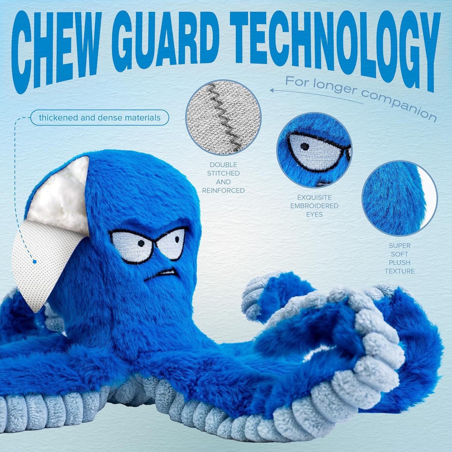 Chew Guard Technology plush octopus dog toy for extra durability