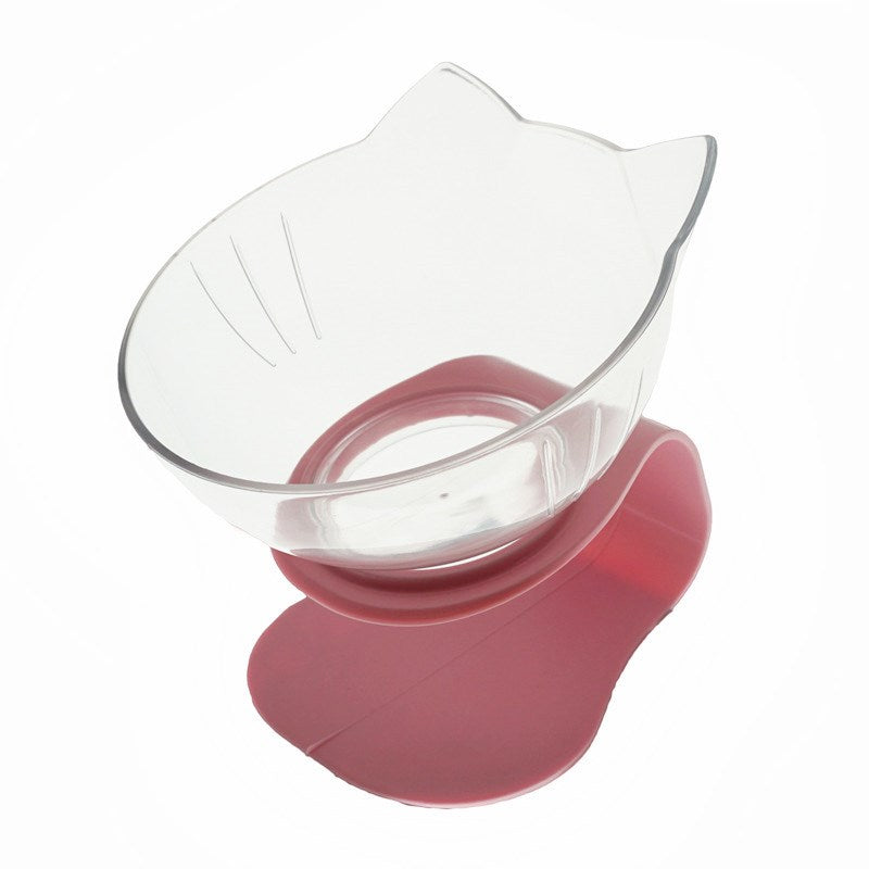Pink elevated feeding bowl for cats