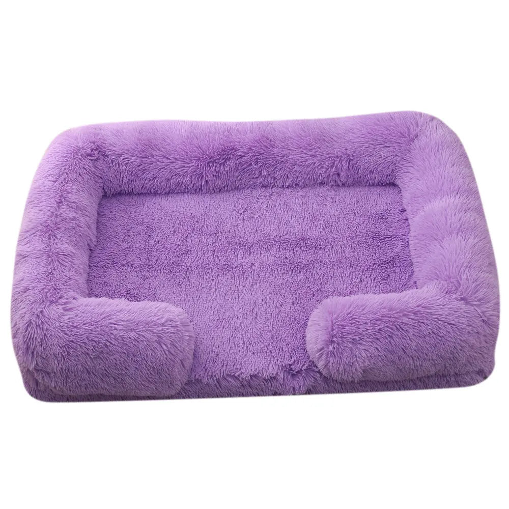 Purple plush calming bed for dogs and cats