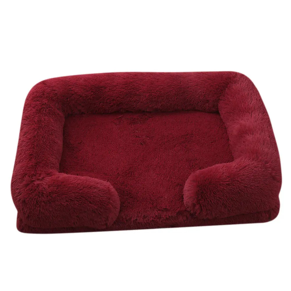 Red wine plush calming bed for dogs and cats
