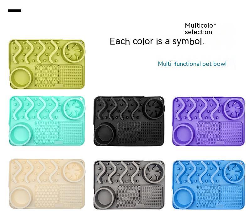 Silicone dog licking mat available in light green, teal, black, purple, cream, gray, and ocean blue