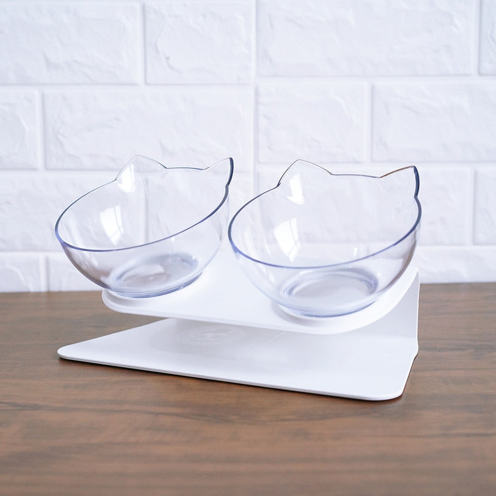 Transparent elevated cat feeding bowl with stable bas